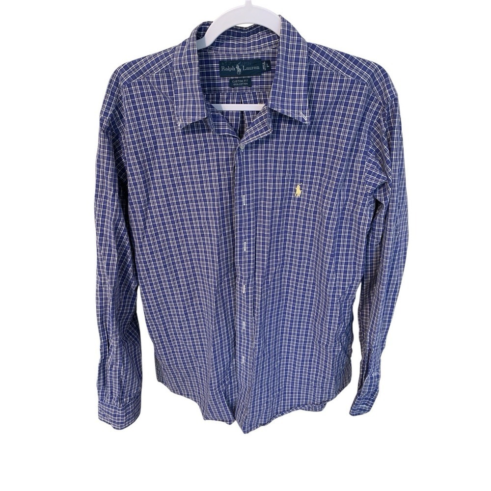 Polo Ralph Lauren Mens Shirt Blue White Long Sleeve Classic Collar L